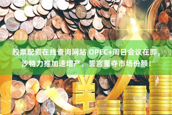 股票配资在线查询网站 OPEC+周日会议在即，沙特力推加速增产，誓言重夺市场份额！