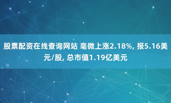 股票配资在线查询网站 毫微上涨2.18%, 报5.16美元/股, 总市值1.19亿美元