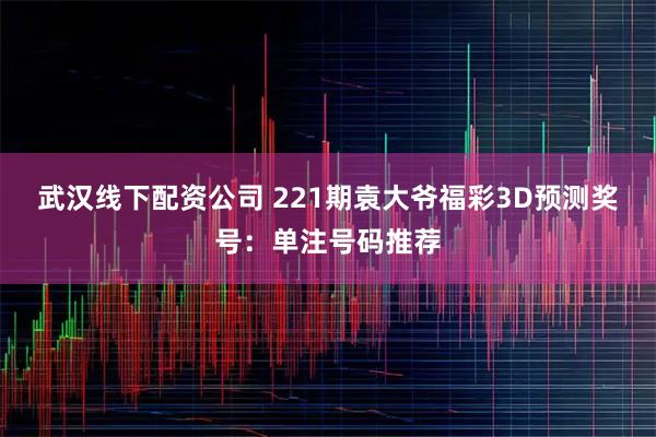 武汉线下配资公司 221期袁大爷福彩3D预测奖号：单注号码推荐